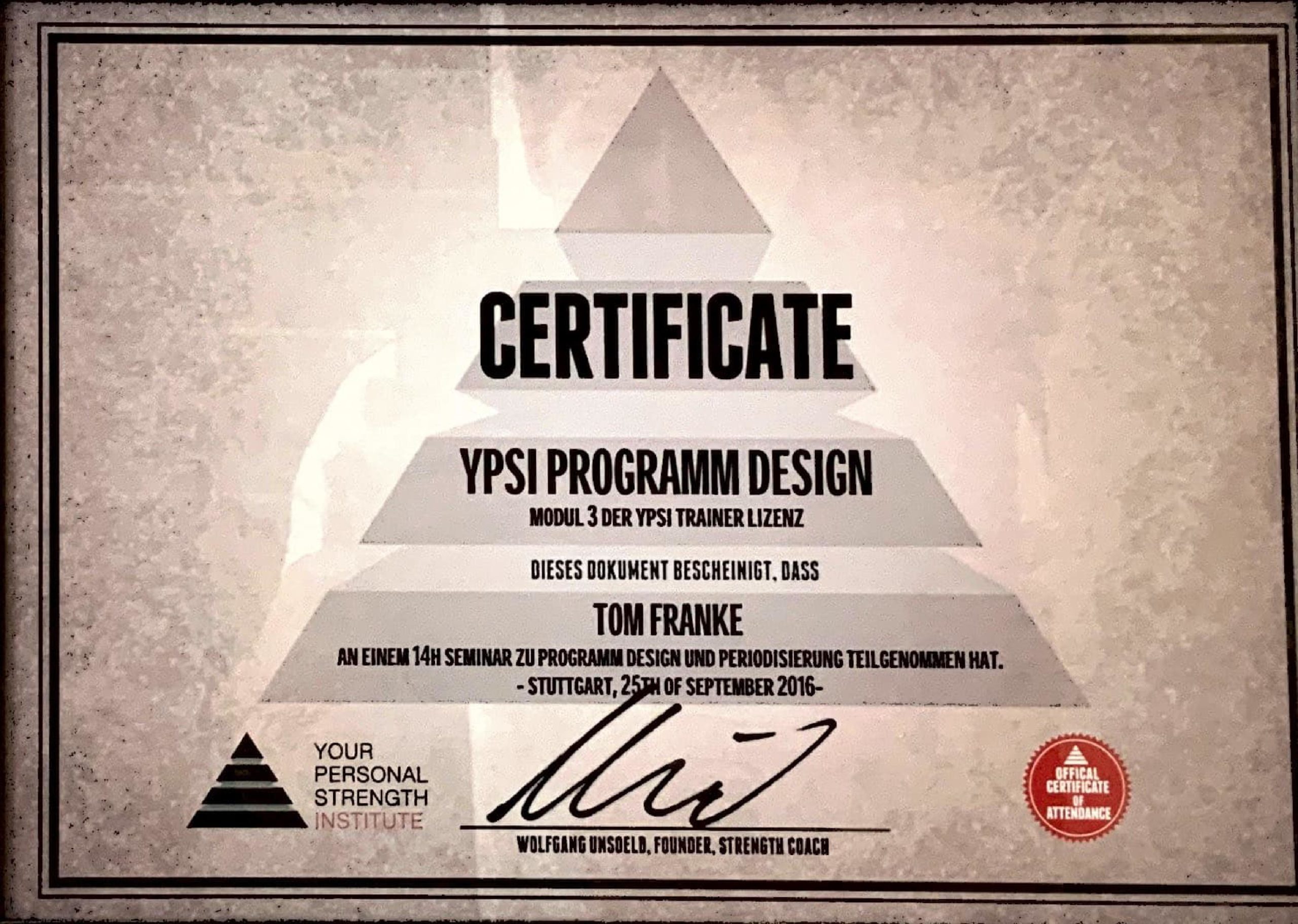 Tom Franke Zertifikat - Personal Trainer Leipzig