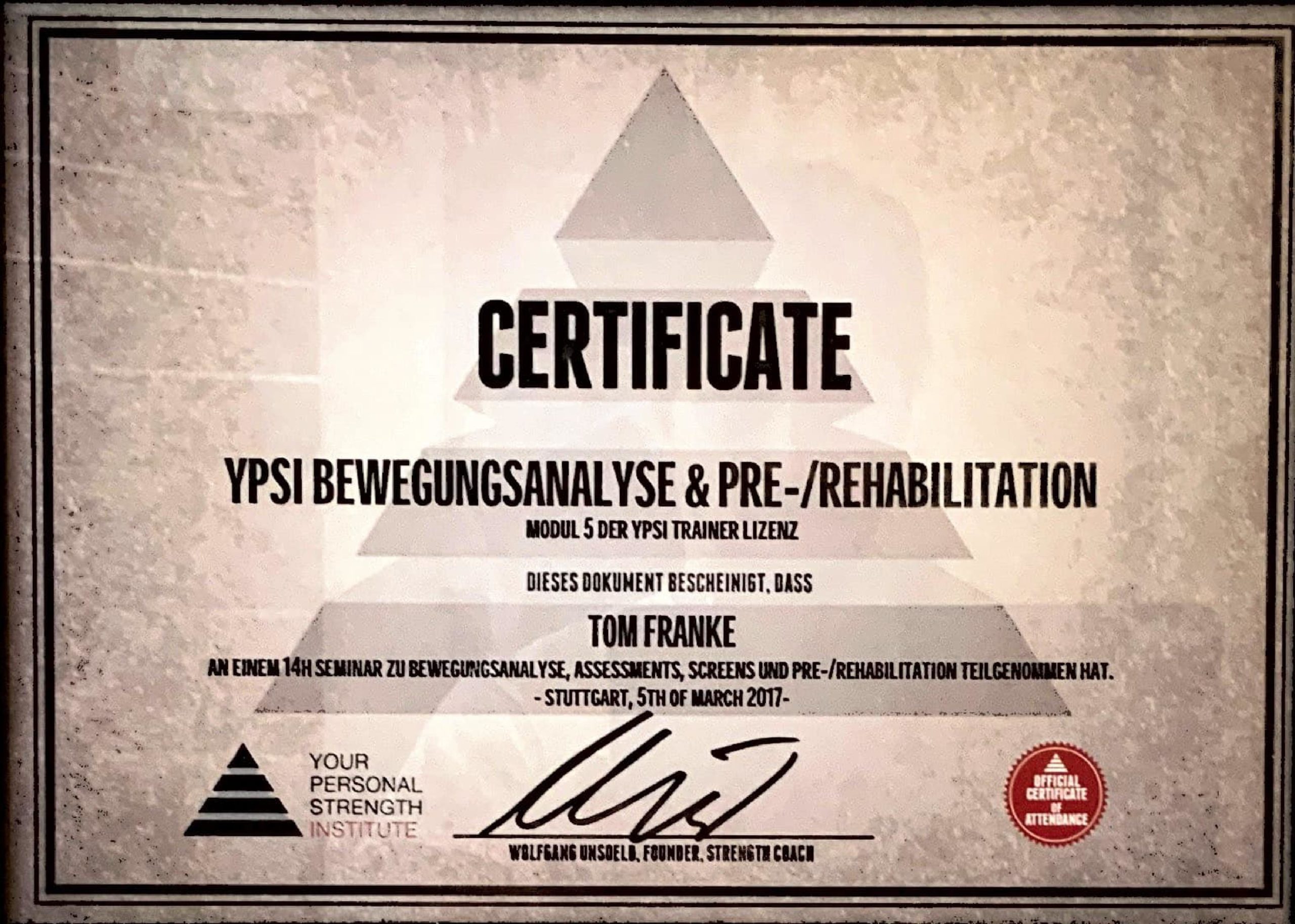 Tom Franke Zertifikat - Personal Trainer Leipzig