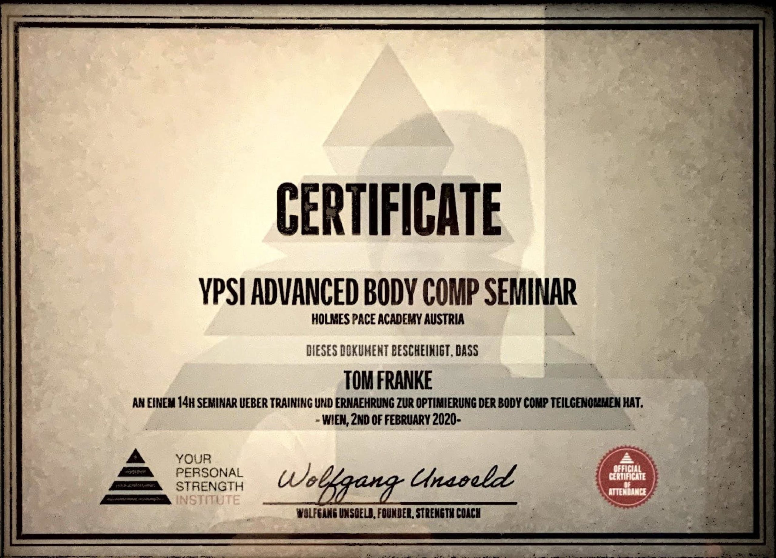 Tom Franke Zertifikat - Personal Trainer Leipzig