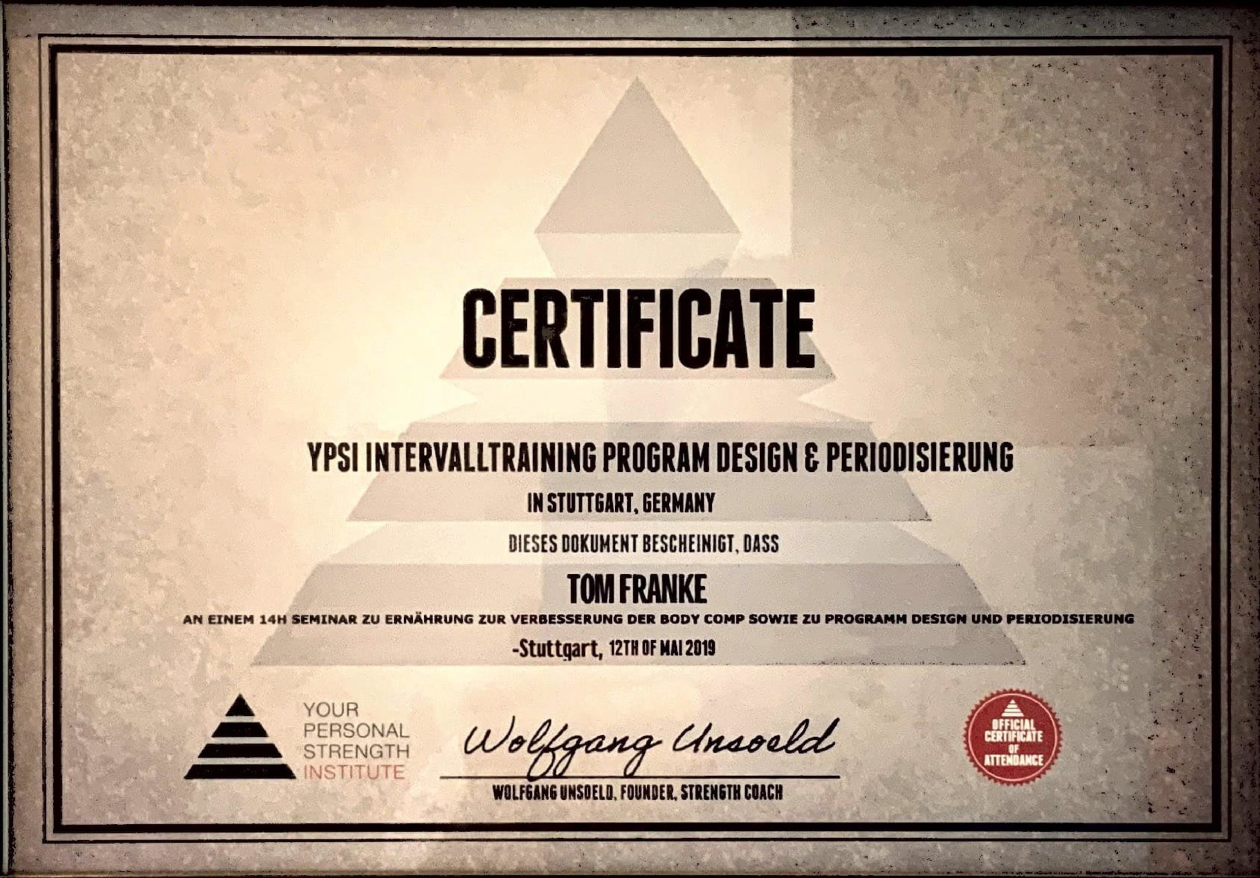 Tom Franke Zertifikat - Personal Trainer Leipzig