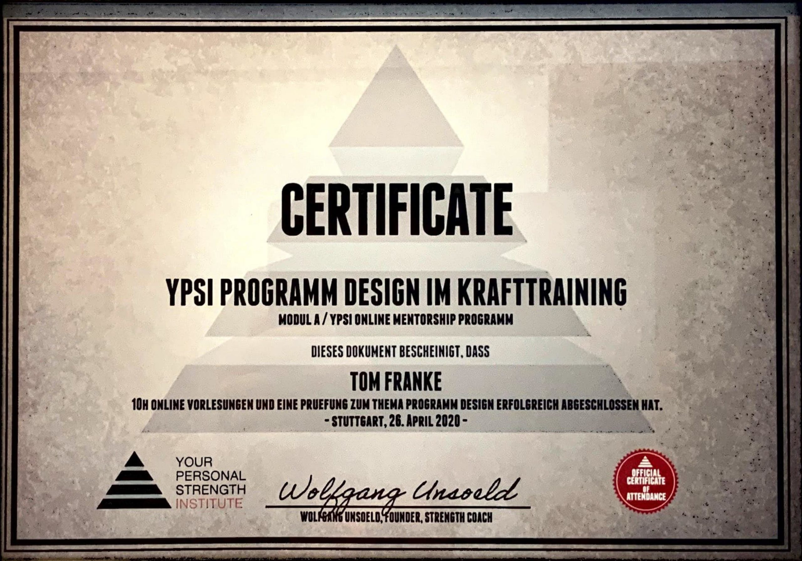 Tom Franke Zertifikat - Personal Trainer Leipzig