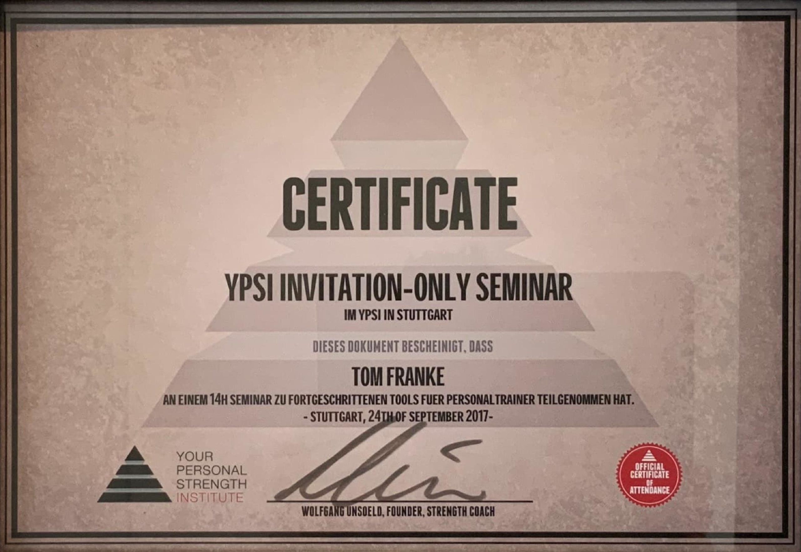 Tom Franke Zertifikat - Personal Trainer Leipzig