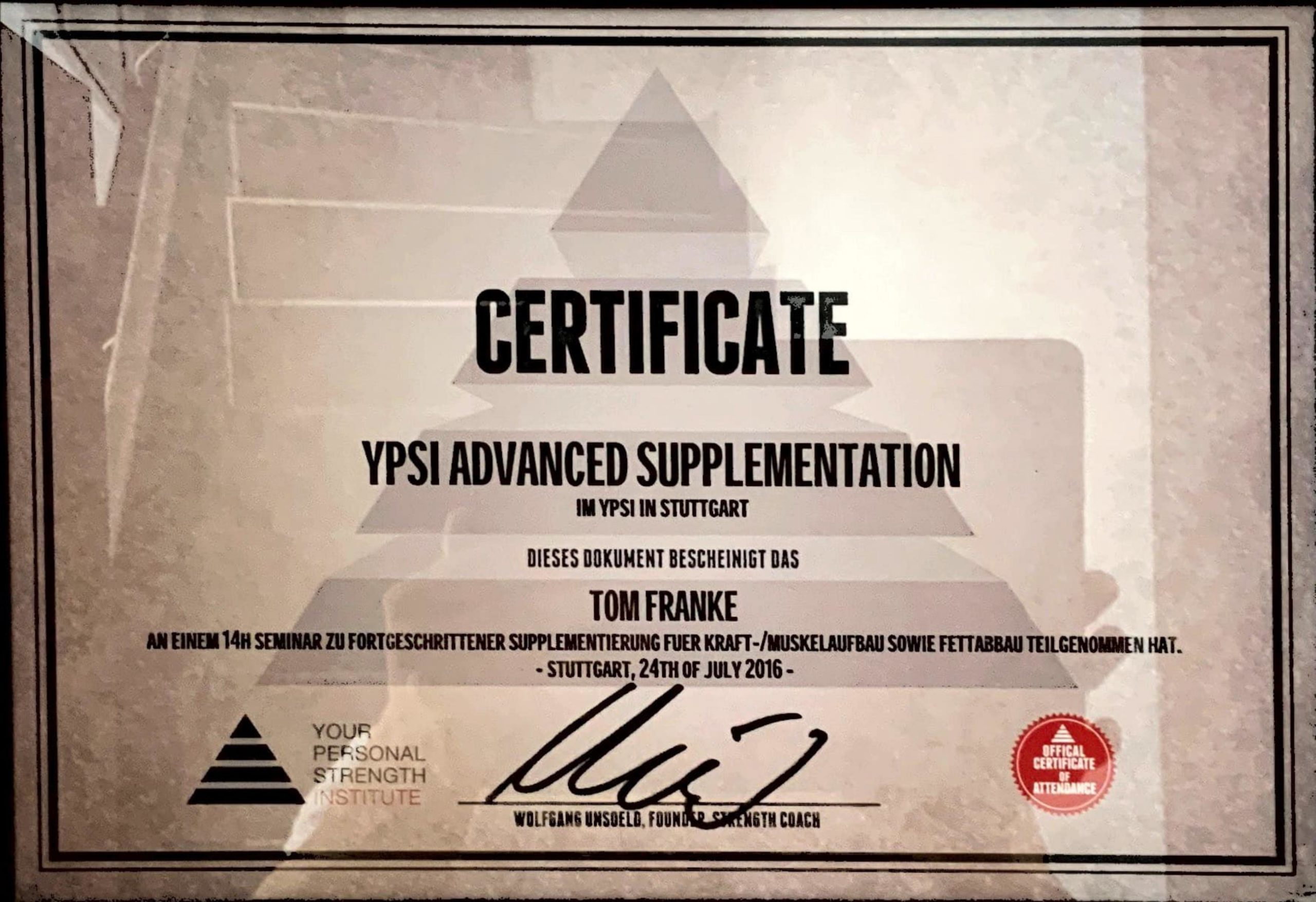 Tom Franke Zertifikat - Personal Trainer Leipzig