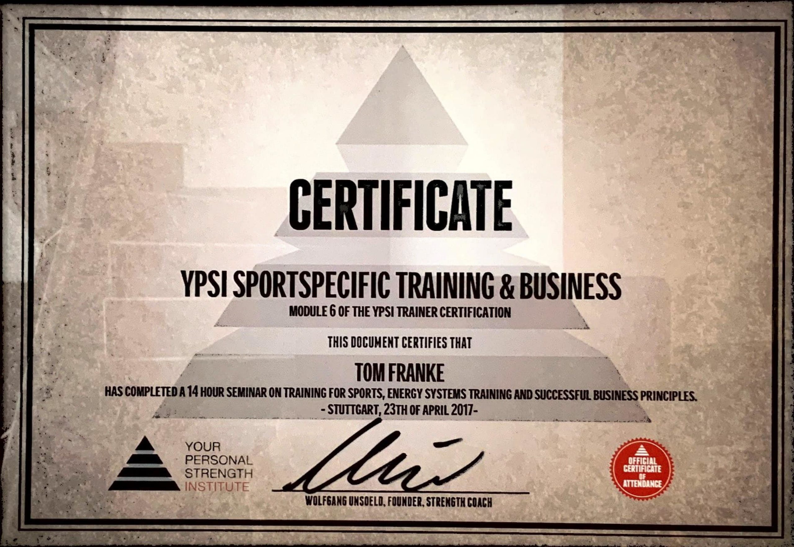Tom Franke Zertifikat - Personal Trainer Leipzig