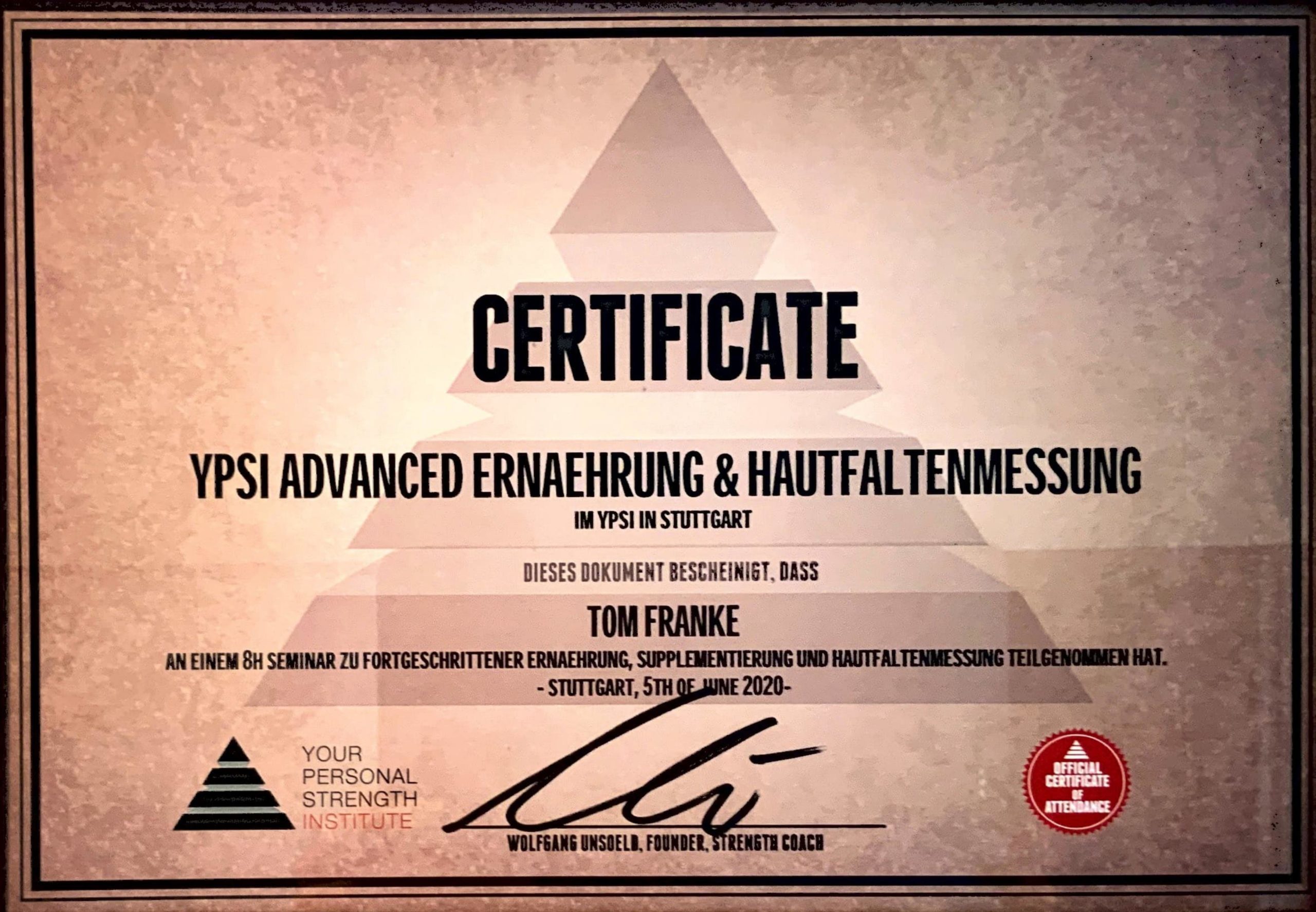 Tom Franke Zertifikat - Personal Trainer Leipzig